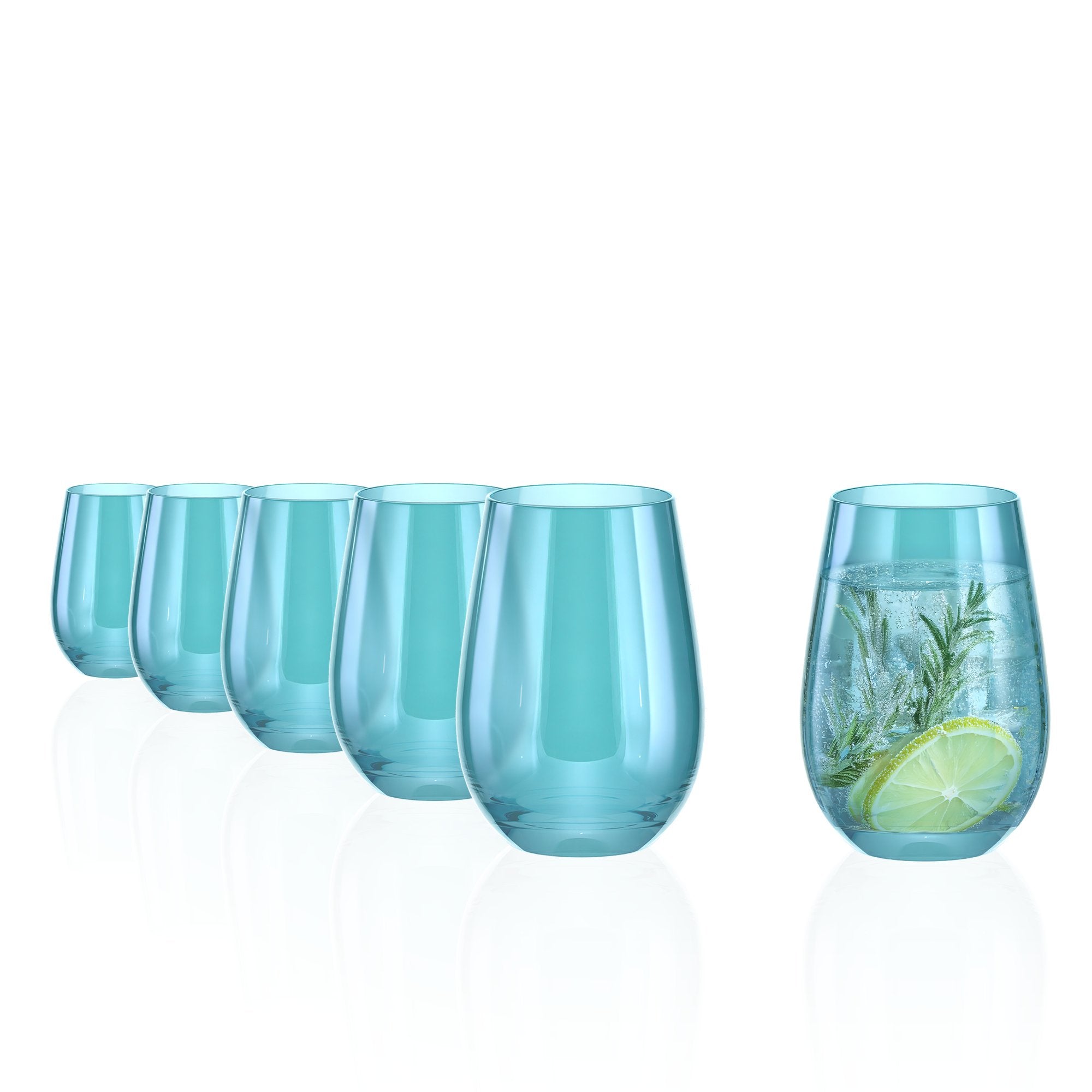 Sets von Longdrinkbechern türkis aus Glas, ideal für Cocktails und erfrischende Getränke