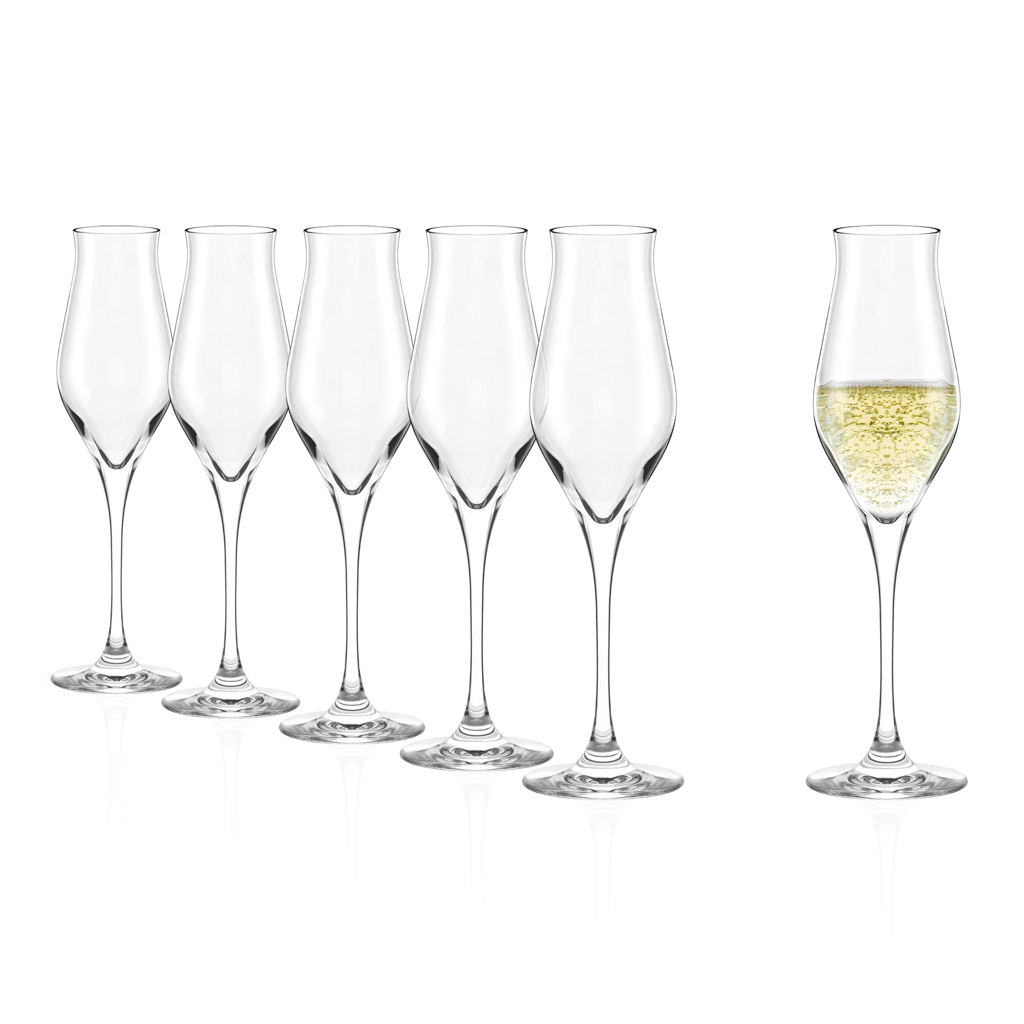 Set von 5 eleganten Stölzle Lausitz Luxus Champagnergläsern mit schlankem Design und klarer Glasstruktur
