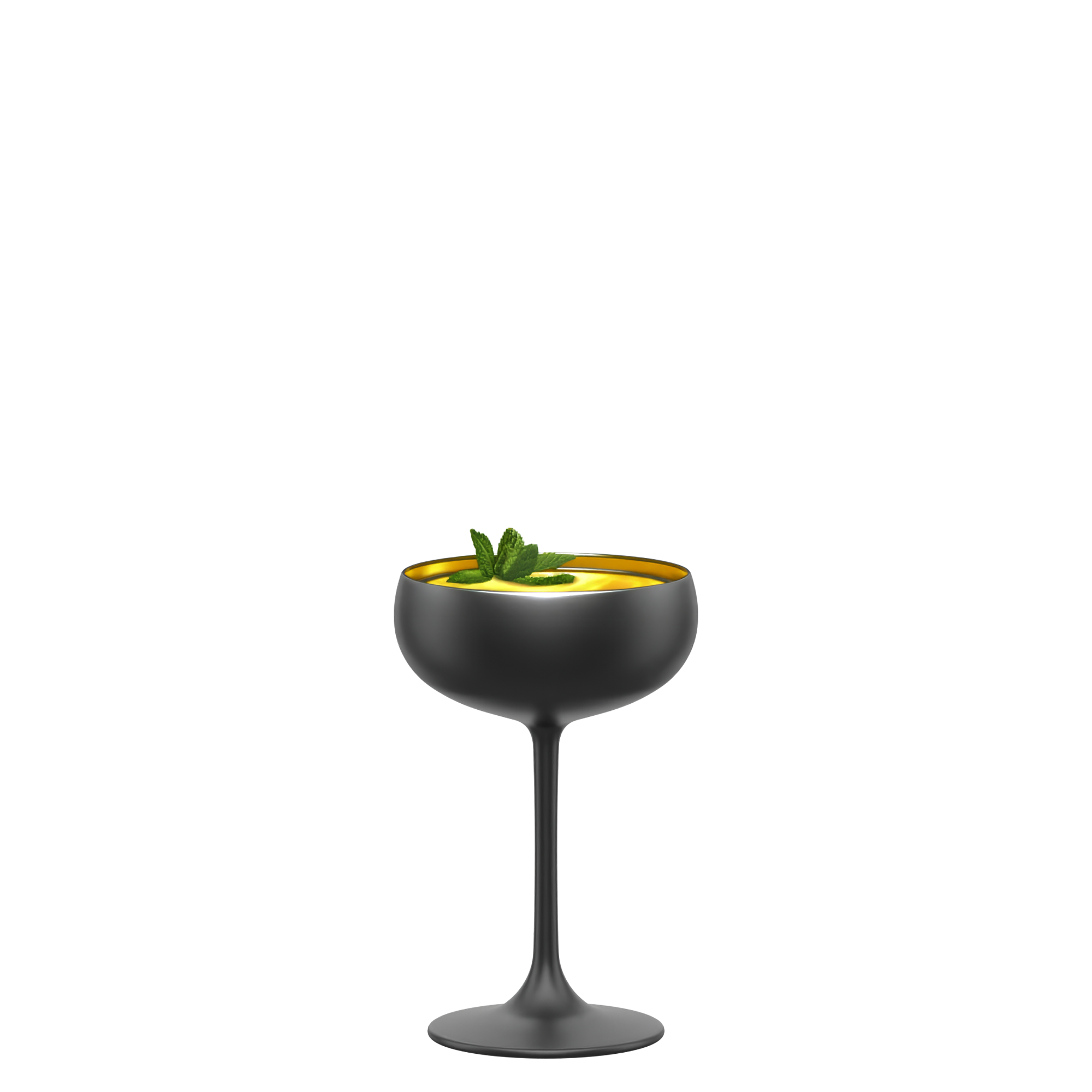 Luxus Sektschale Schwarz aus Glas mit eleganter Form und frischer Garnitur für stilvolle Feiern