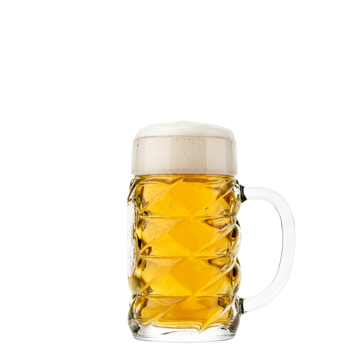 Oberglas Diamond Bierkrug mit Dekorfläche 1000ml, gefüllt vor hellem Hintergrund