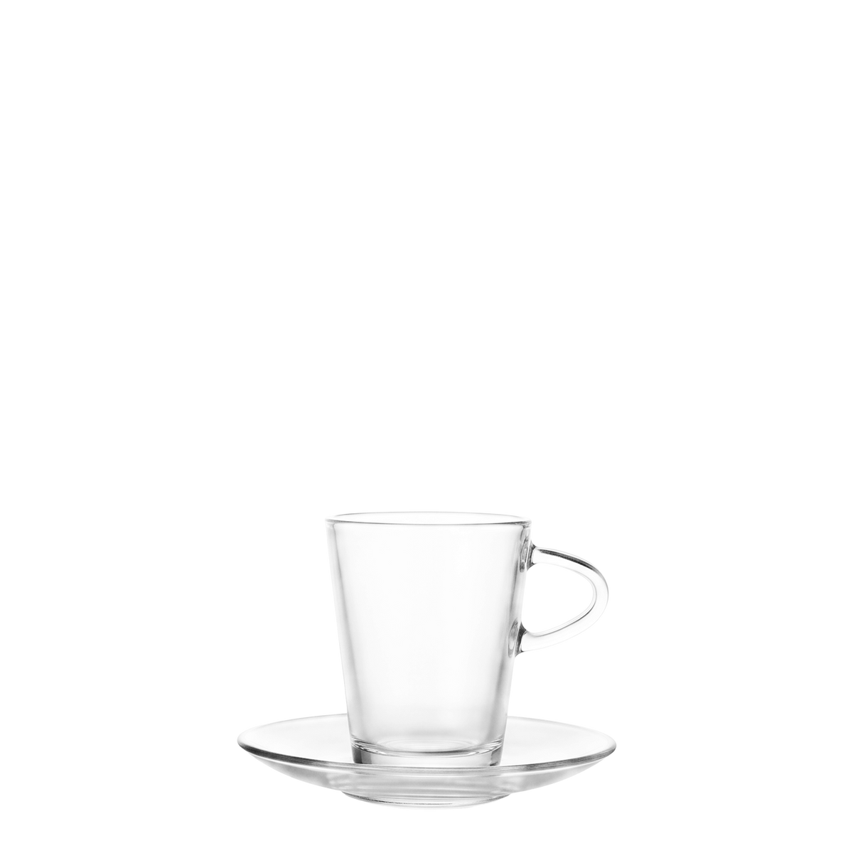 Oberglas Espresso-Tassen-Set 80 ml, leer vor hellem Hintergrund