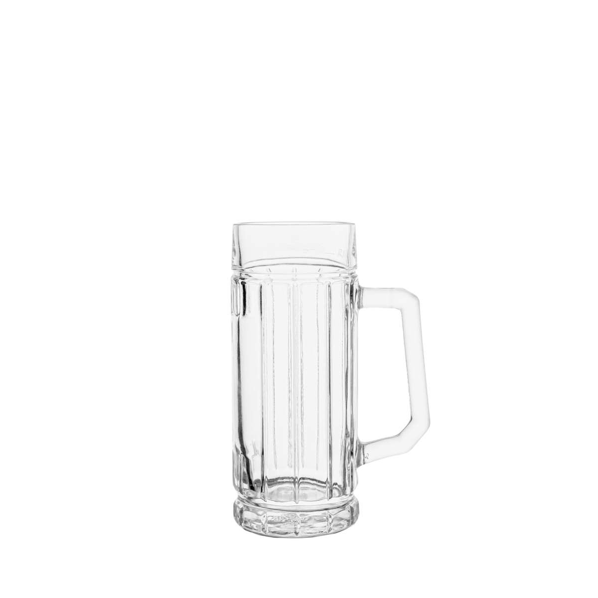 Oberglas Gambrinus Bierkrug 500ml, leer vor hellem Hintergrund