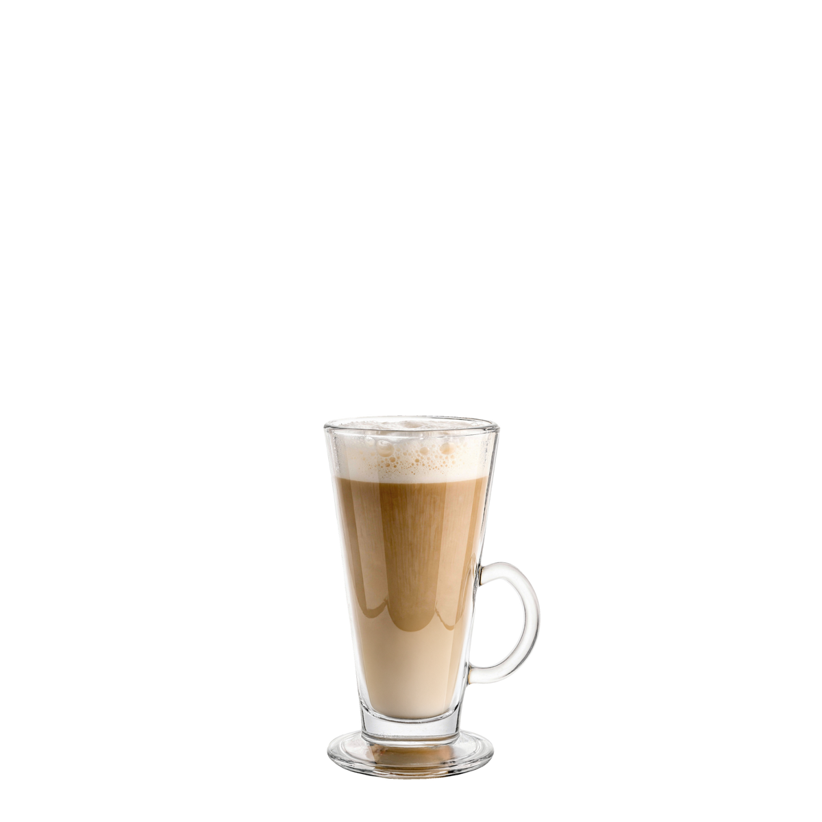 Oberglas Kaffeeglas 265ml, gefüllt vor hellem Hintergrund