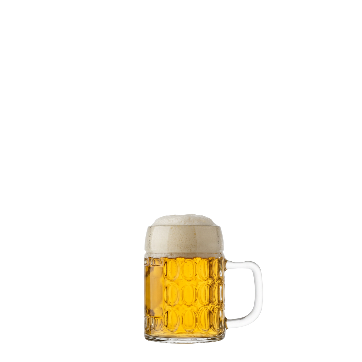 Oberglas Kaiser Bierkrug 500 ml, gefüllt vor hellem Hintergrund