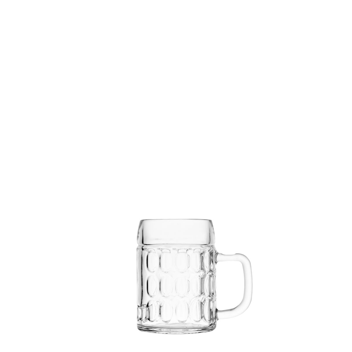 Oberglas Kaiser Bierkrug 500 ml, leer vor hellem Hintergrund