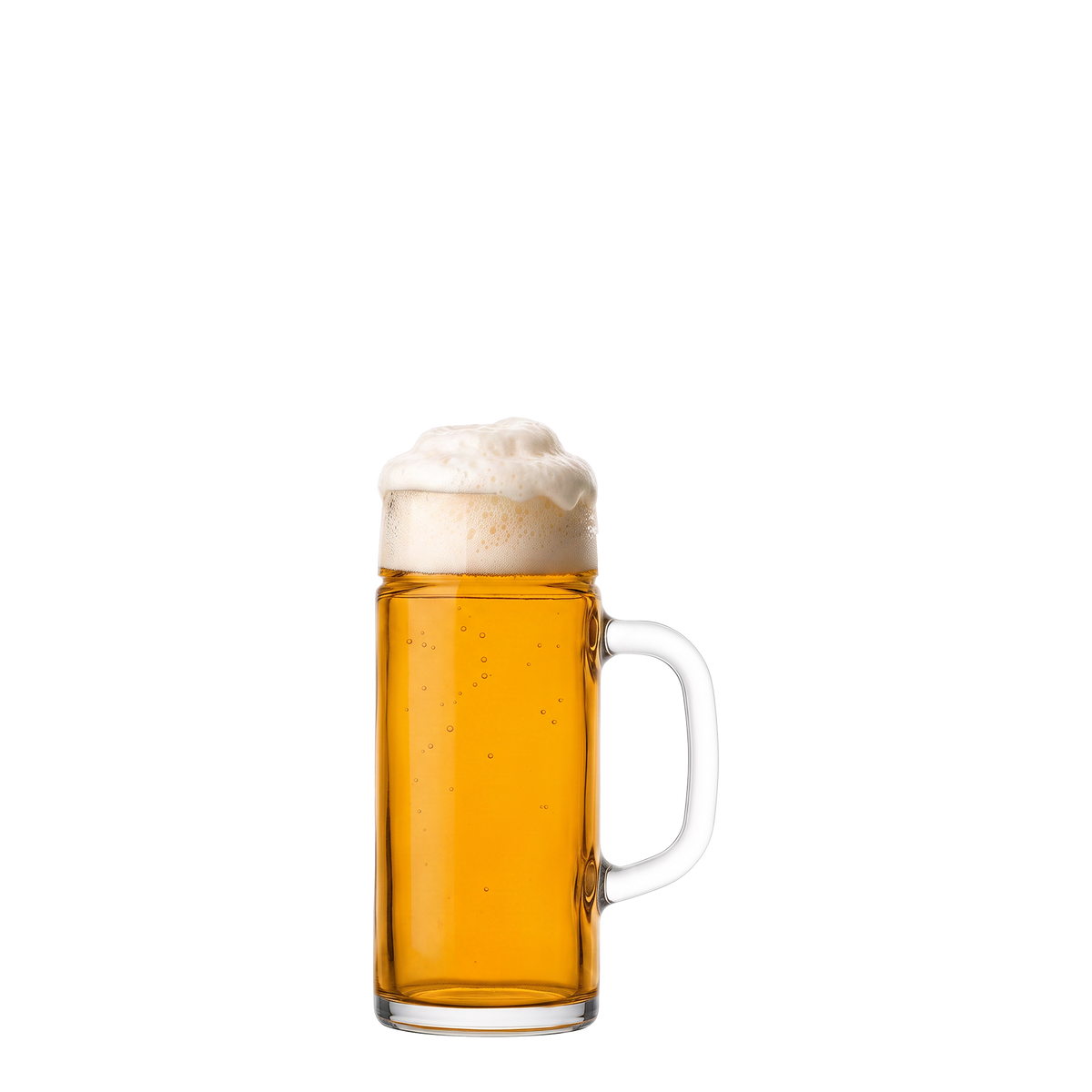 Oberglas Light Mug Bierkrug 500 ml, gefüllt vor hellem Hintergrund
