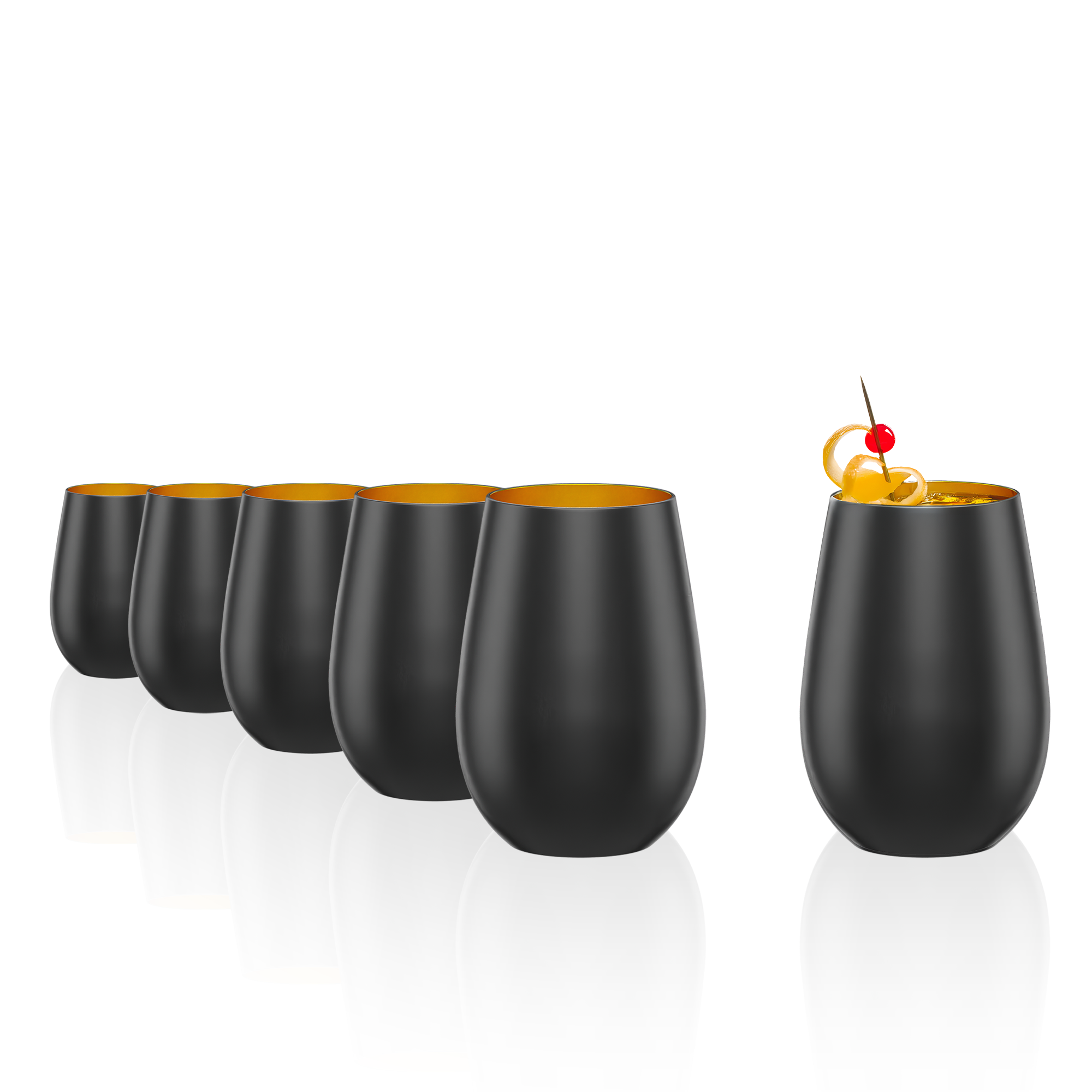 Vaso negro/dorado Elements set de 6