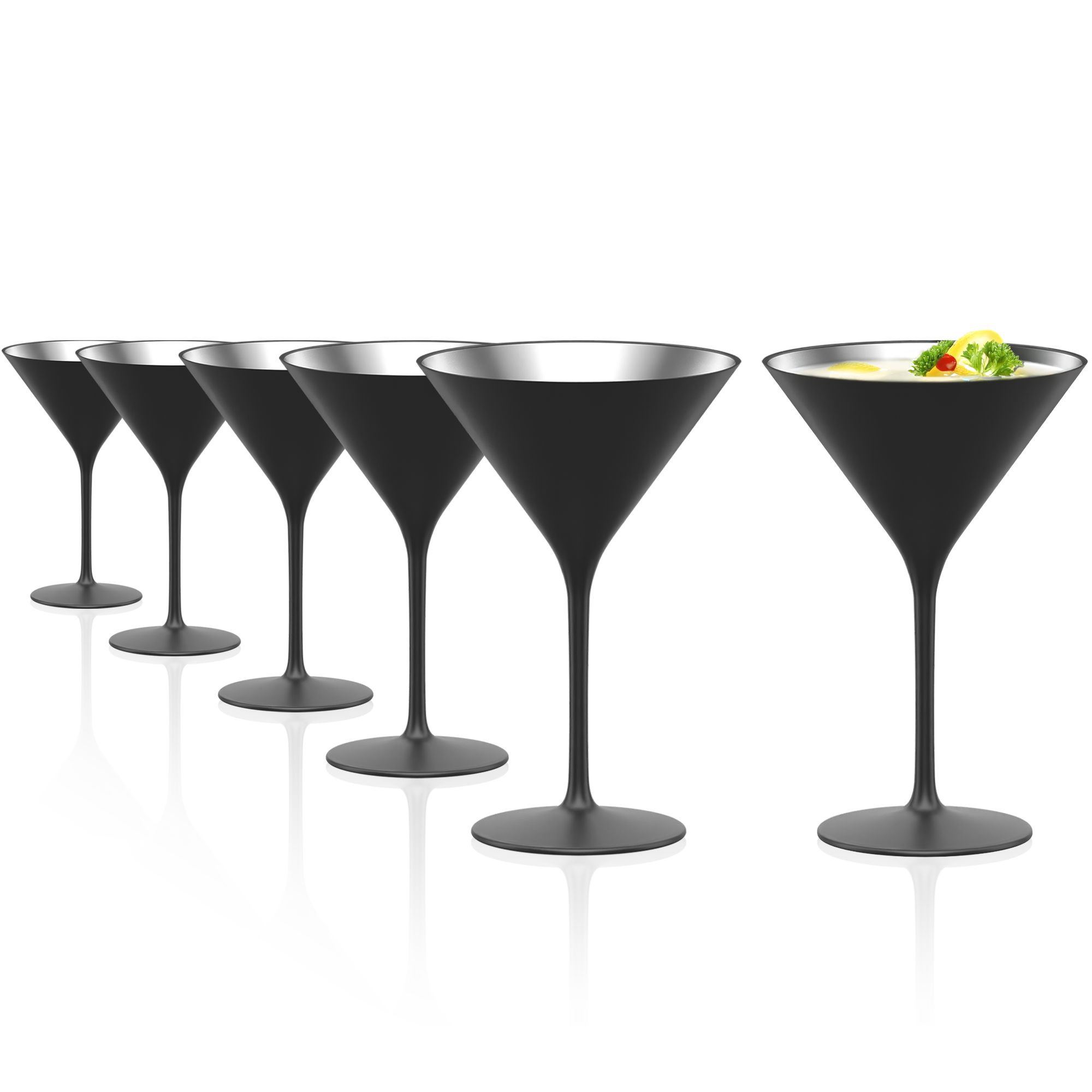 Cocktail Glass Black/Silver Elements Set of 6