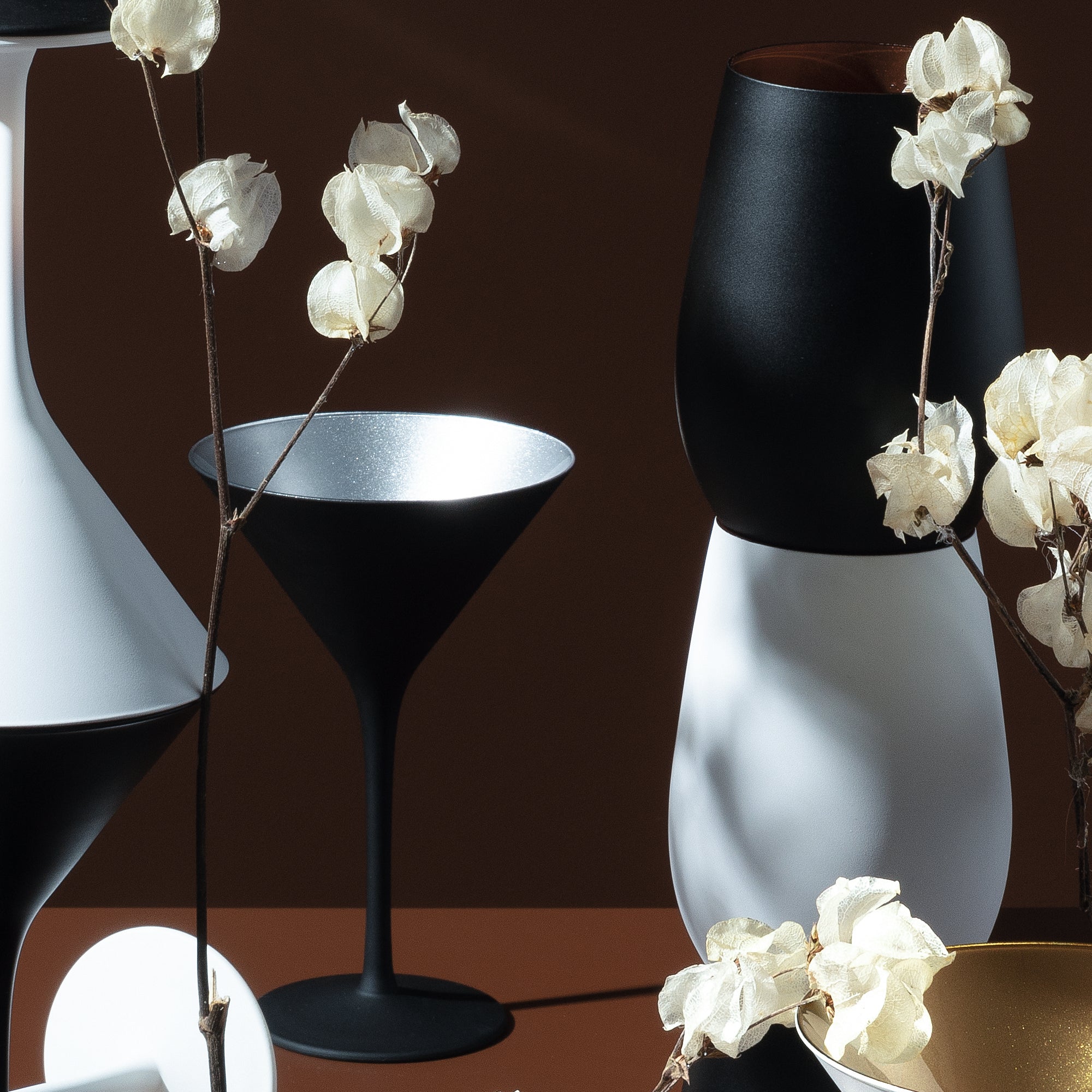Sparkling Wine Coupe Black/Bronze Elements Set of 6