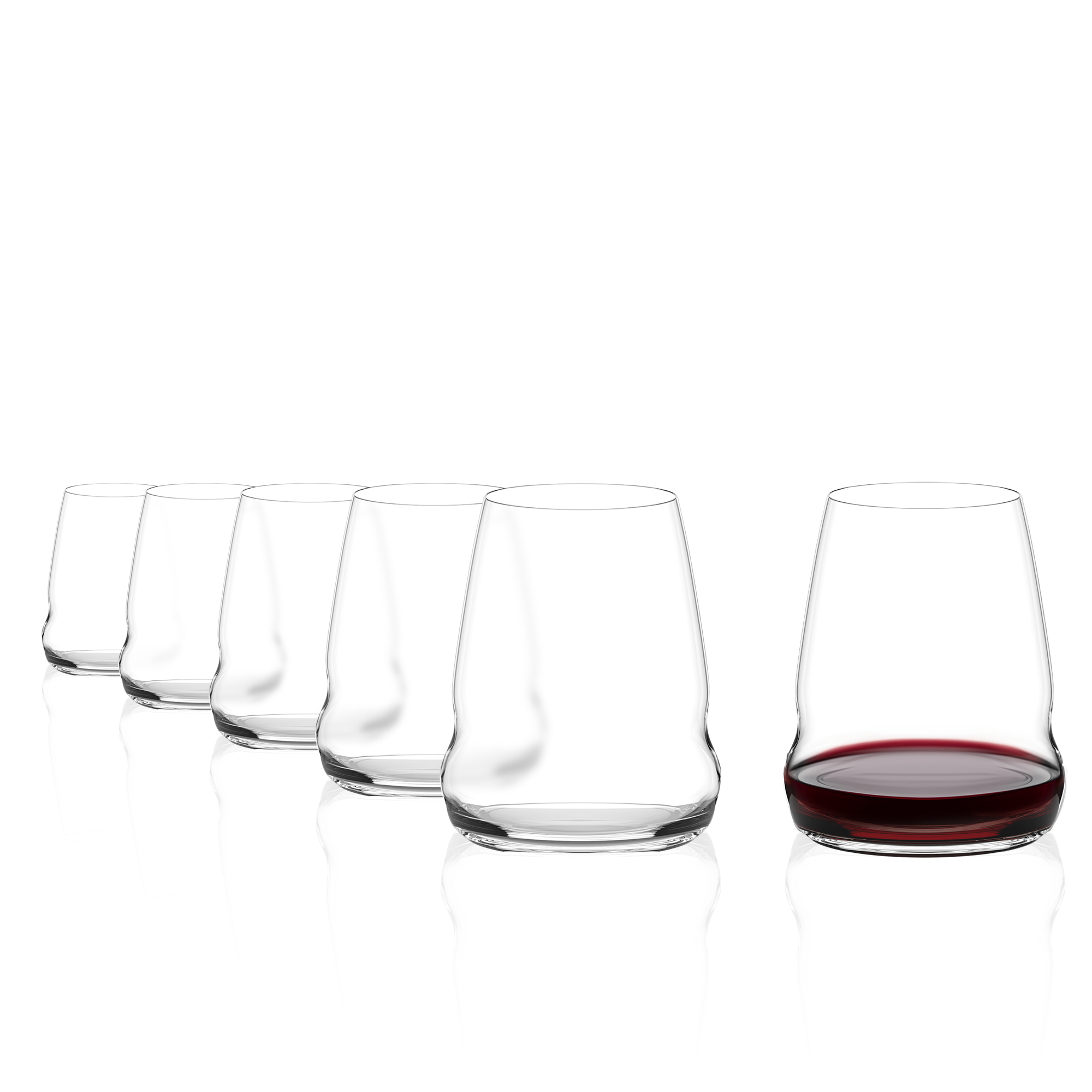Stölzle Lausitz Rotweinbecher Set 6 Stück aus klarem Glas, modernes Design mit einem gefüllten Glas