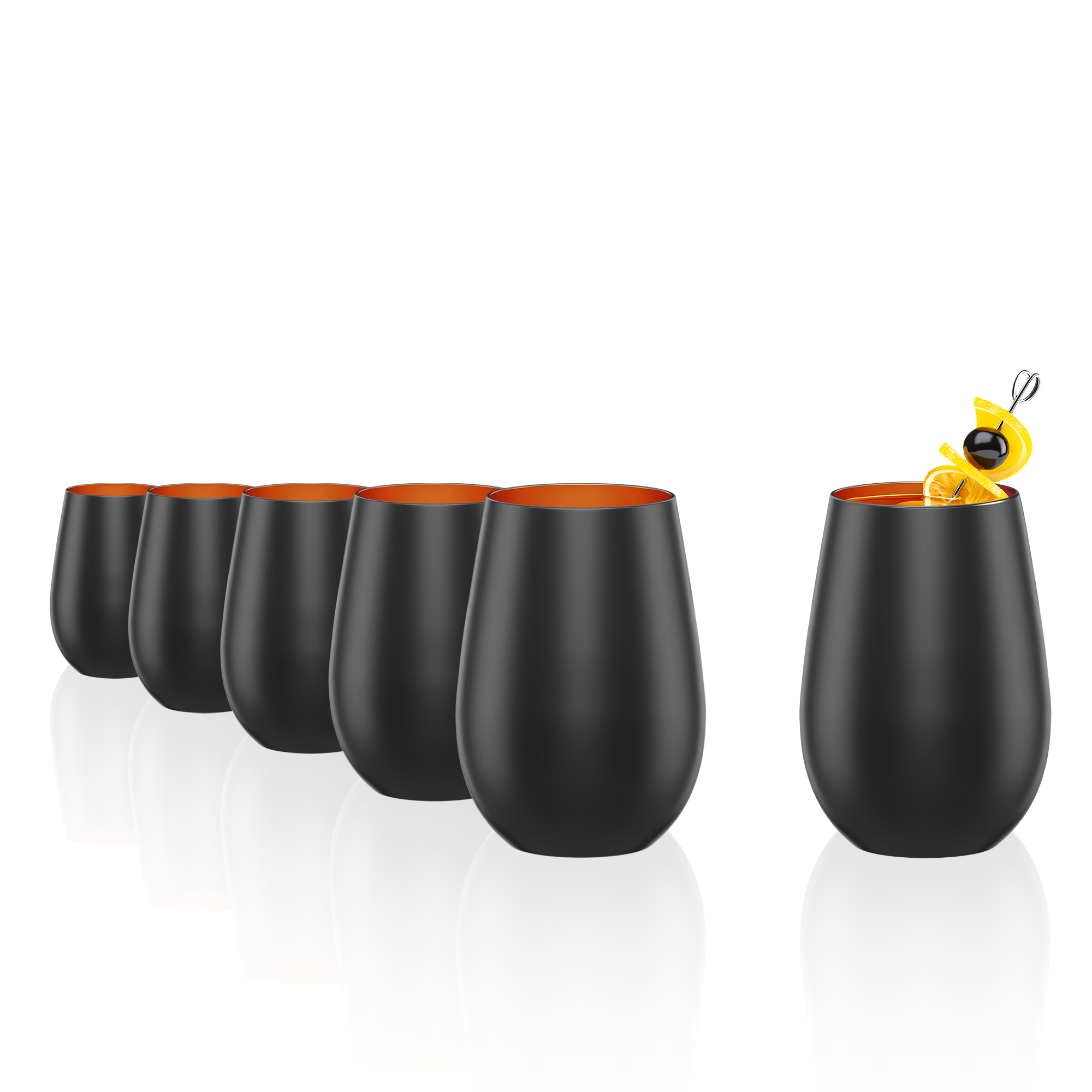 Set von Stölzle Element Becher in Schwarz mit orangefarbenem Innenraum für stilvolle Getränke