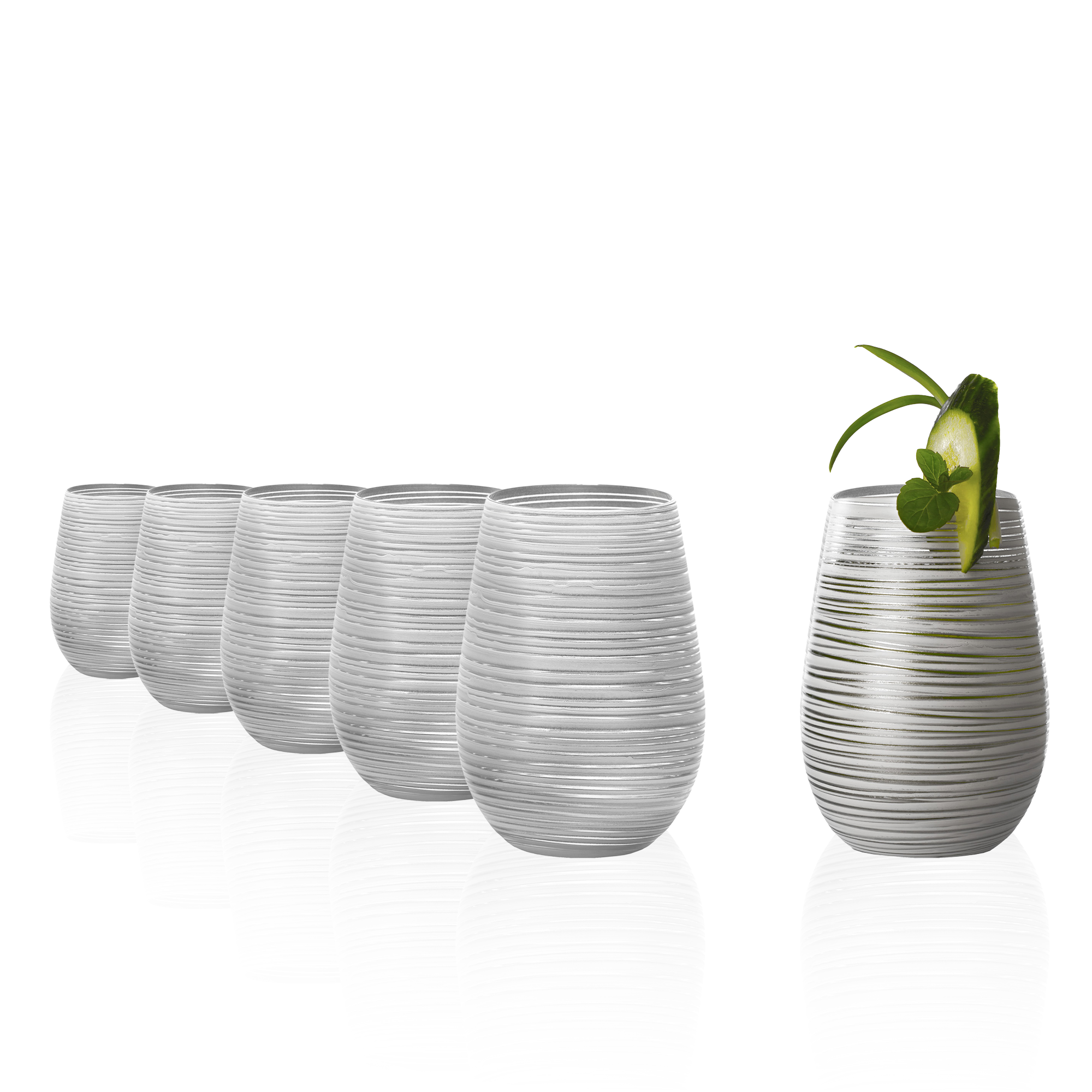 Stölzle Lausitz Weiß-Silber Becher Set aus hochwertigem Glas mit wellenförmigem Design